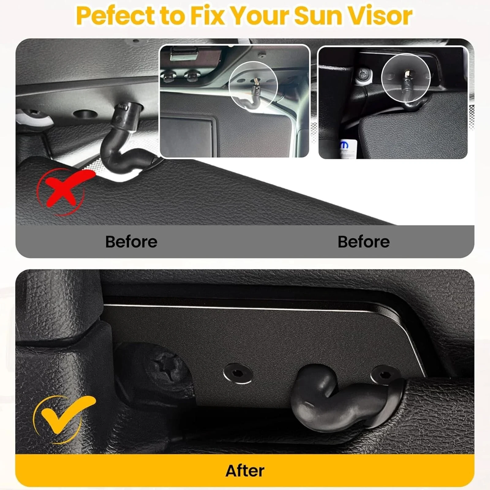 Aluminum Alloy Sun Visor Repair Kit Aluminum Alloy Sun Visor Clips for Jeep Wrangler JL Gladiator JT