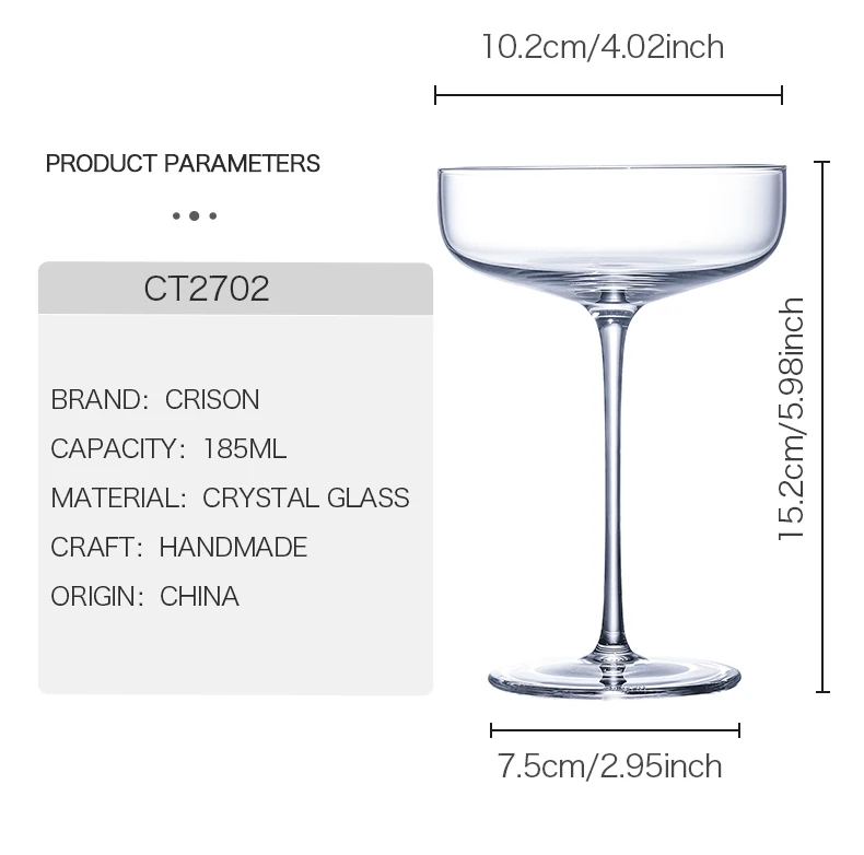 Description Picture 6 of itemCRISON CT2702 Crystal Glass Coupe Champagne Cup Wedding Party Cocktail Glassware Clear Lead-Free Bar Drinkware