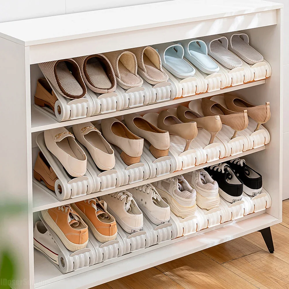 Adjustable Shoe Cabinets Organizer Folding Dustproof Plastic Bracket Space Saver for Different Type Shoes Double Deck Collection