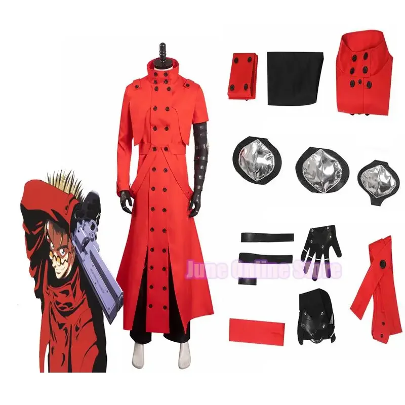 

Костюм для косплея из аниме TRIGUN Vash с тычинками, пальто, куртка, Pnats, набор для Хэллоуина, карнавала, яркая мужская одежда