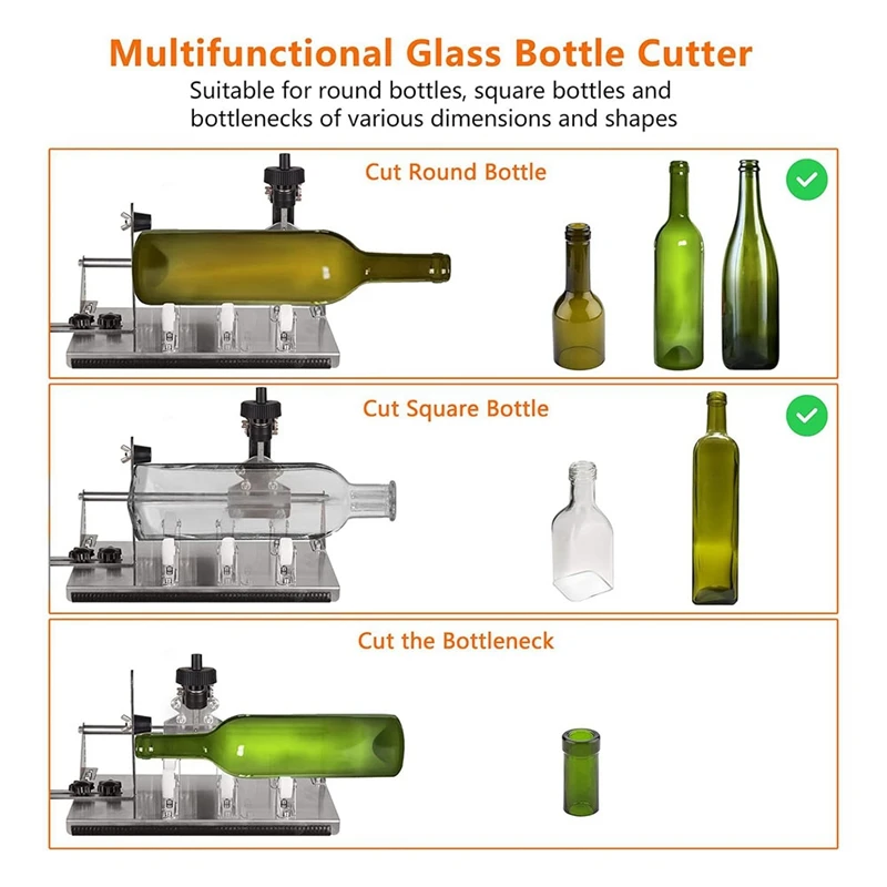 Glass Bottle Cutter, Upgraded Curve Glass Cutting Tools For Round, Square Bottles And Bottlenecks, DIY Craft Kit 2