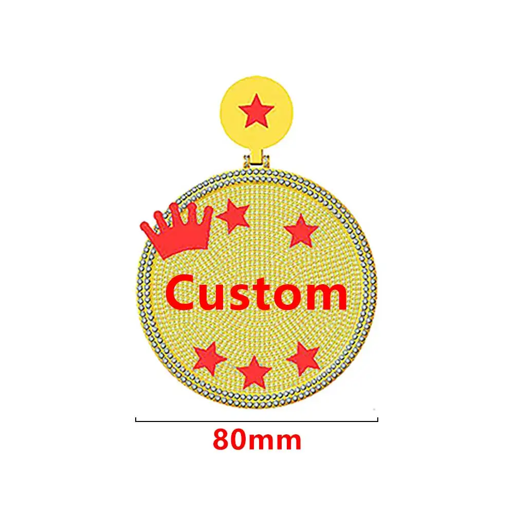 Hip-Hop Custom 80MM Pendant Star Crown Letter Circular Pendant Necklace Men's Trendy Jewelry For Women With Rope Chain