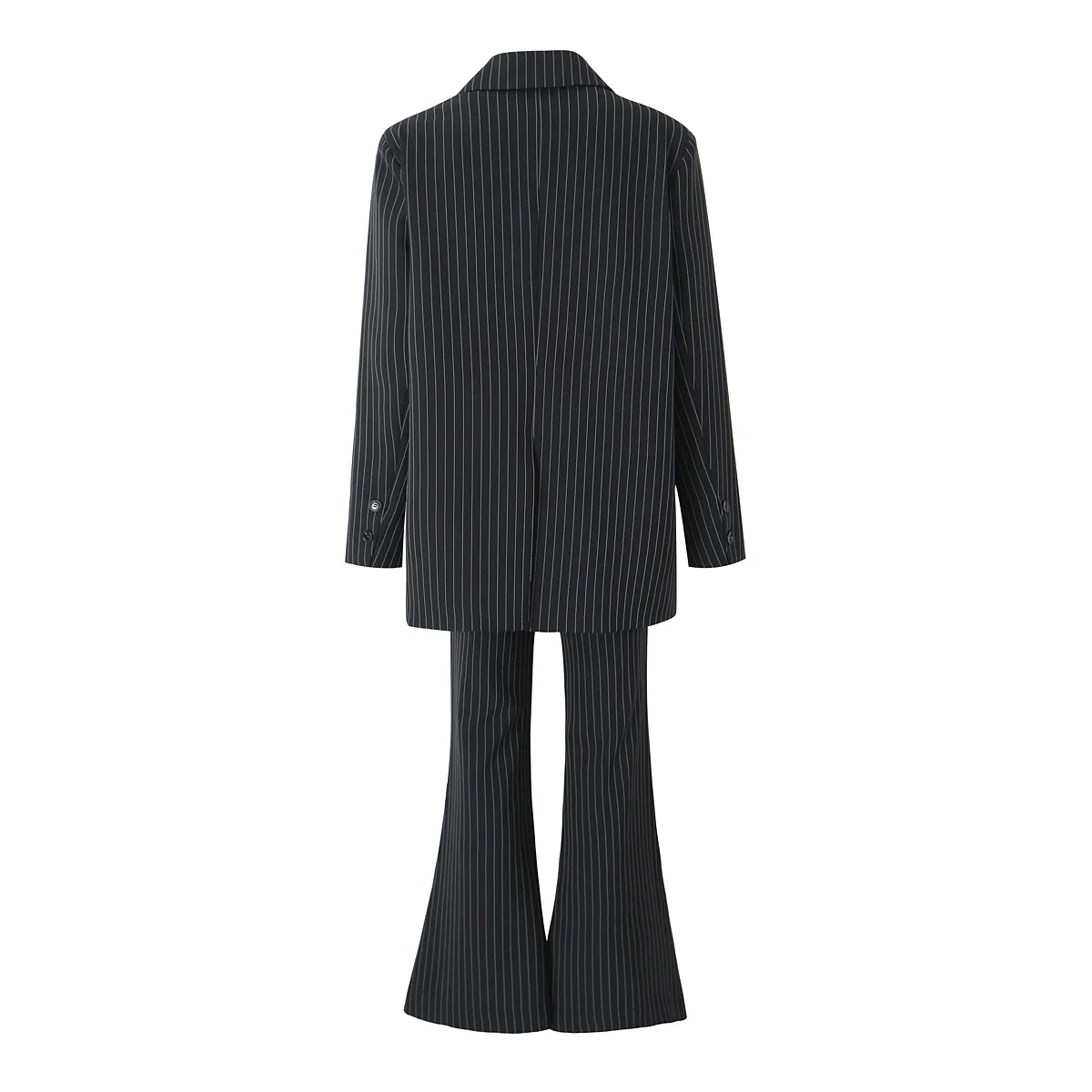 Spring Black Striped Oversized Blazer Women Loose Notched Full Sleeve Suits High Waist Long Flare Pants Halter Tank Tops