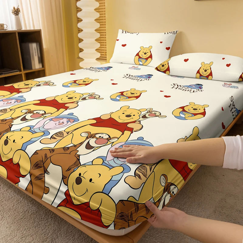 1 cartoon cute Winnie the Pooh pattern digital printed frosted Fitted Sheett,bedroom printed bed cover,bedding(No pillowcase) 2