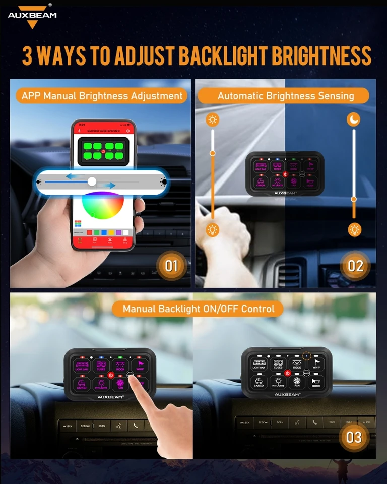 Interruttore Momentaneo RGB Auto Pannello Interruttori 12 Vie Auxbeam RB120 - Controllo LED Auto E Barca RGB Pannello Controllo Accessori Auto - Foto 2
