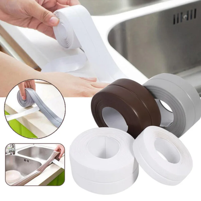 Sealing Tape 1 Roll PVC For Bathroom Bath Toilet Kitchen Caulk Strip Self Adhesive Waterproof Wall Sticker Mold Proof sealing tape