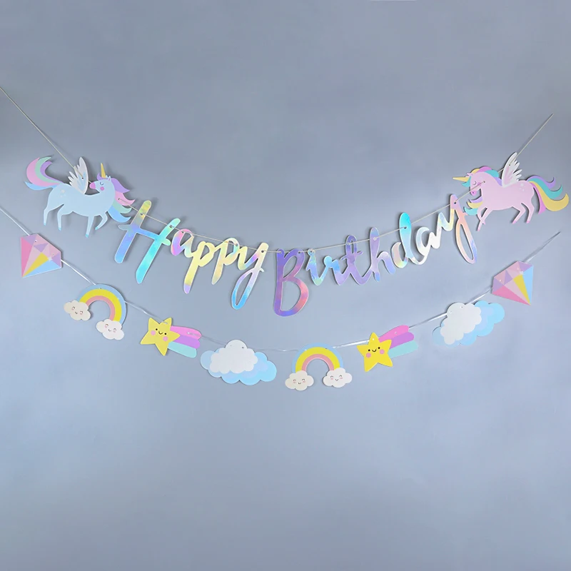 4M Unicorn Happy Birthday Banner Paper Hanging Garland Flag Unicorn Theme Party Supplies Kids Birthday Party Baby Shower Decor