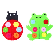 

Children's Fun Montessori Learn Basic Life Skills Teaching Aids Frog Ladybug DIY Button Zipper Board Game Educational Toys
