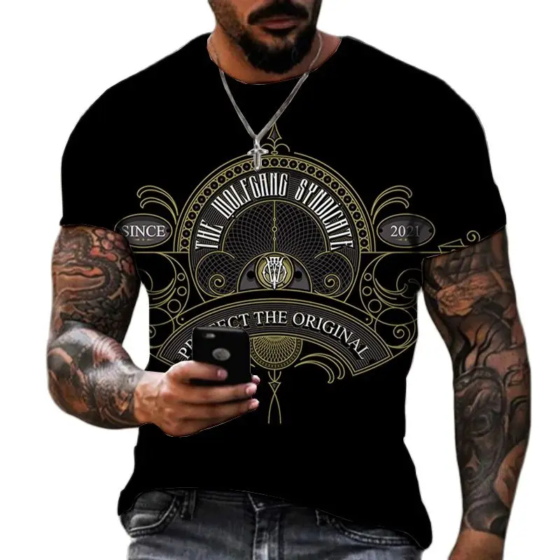 

European And American Fashion Cool Black Vintage T-shirt Street Hip Hop Trend Round Neck Tops Summer Casual Personality Clothing