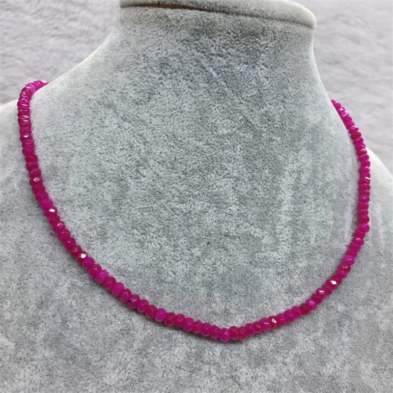 Purple Red Color Faceted Jade Stone Necklace for Women Natural Bead Chain Choker Collares 3*4MM Abacus Jewelry