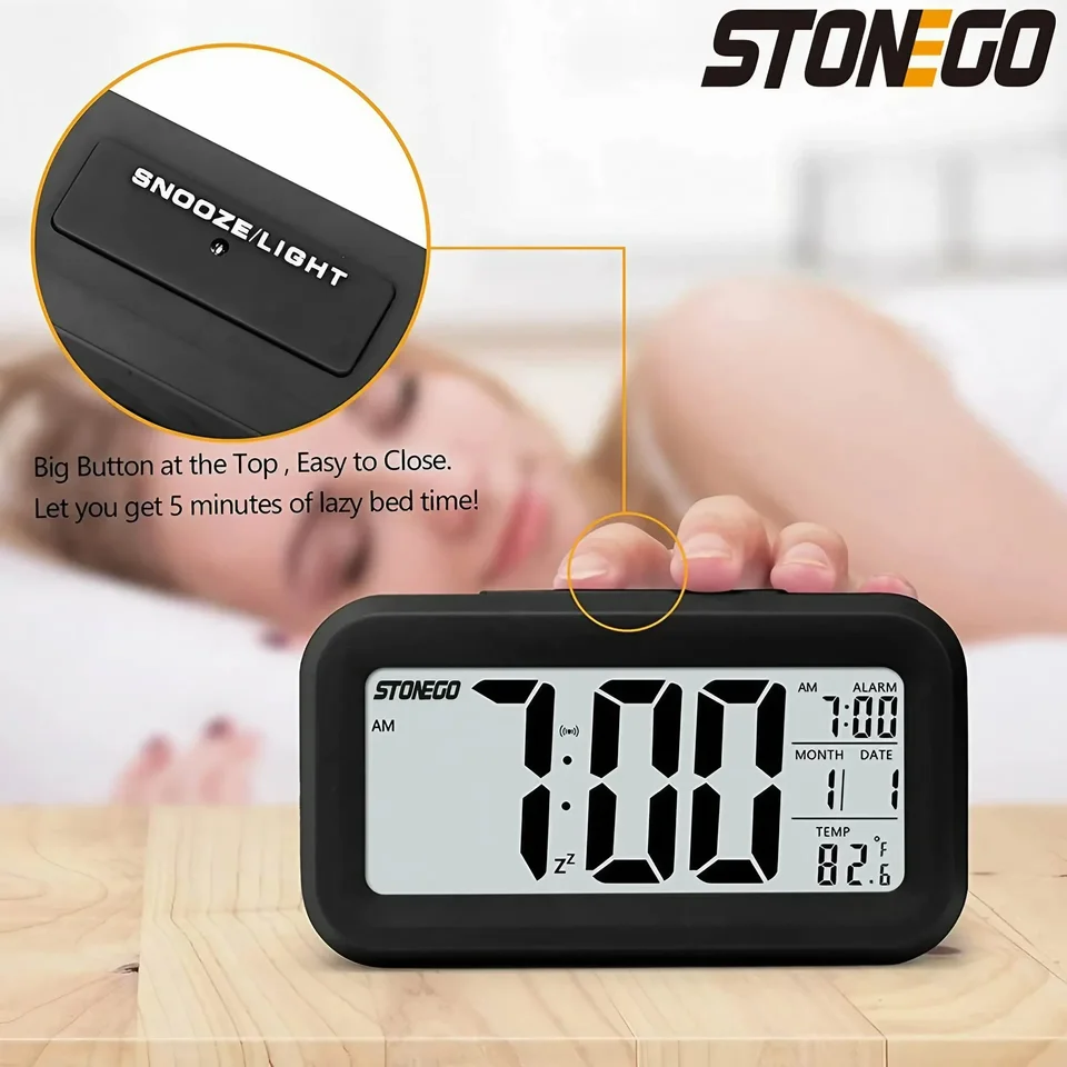 Alaways su orologi da tavolo Temperatura Orologi elettronici a LED Mini musica Sveglia digale Retroilluminazione Snooze Calendario muto Desktop  15