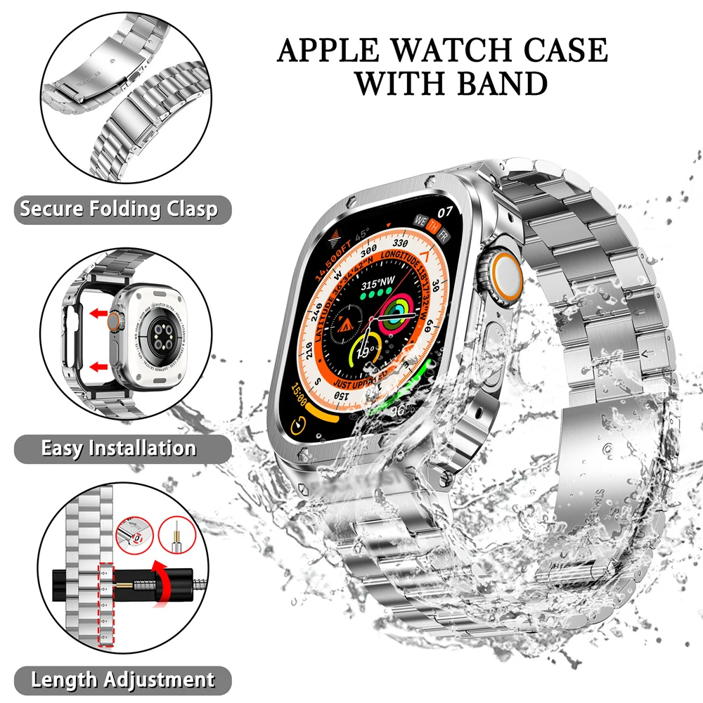 Stainless Steel Case+Strap For Apple Watch Band Ultra 2 49mm 44mm 45mm 40 41mm Bumper Cover iwatch Ultra series 9 8 6 SE 7 Strap