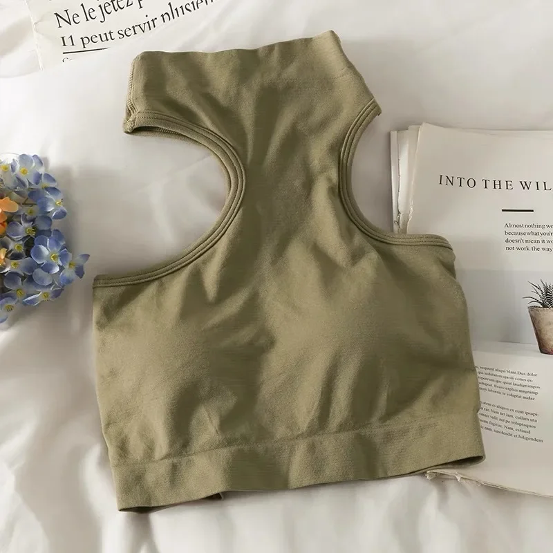 

Tops for Woman Knitted Sexy Shoulder Halter Half High Neck Hanging Wrapping Bra with Breast Pads Sleeveless Clothes Y2k Camis