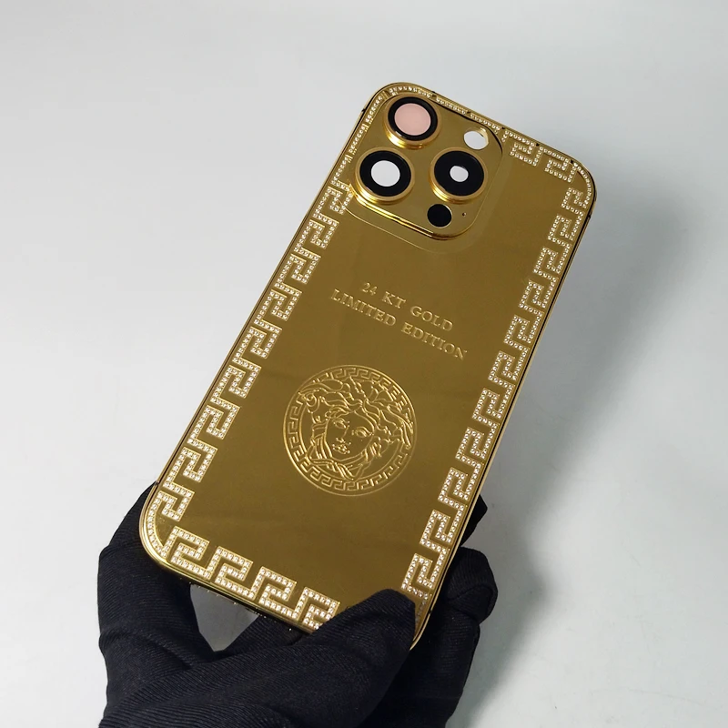 

Luxury gold frame with zircon electroplated real gold phone housing for iPhone