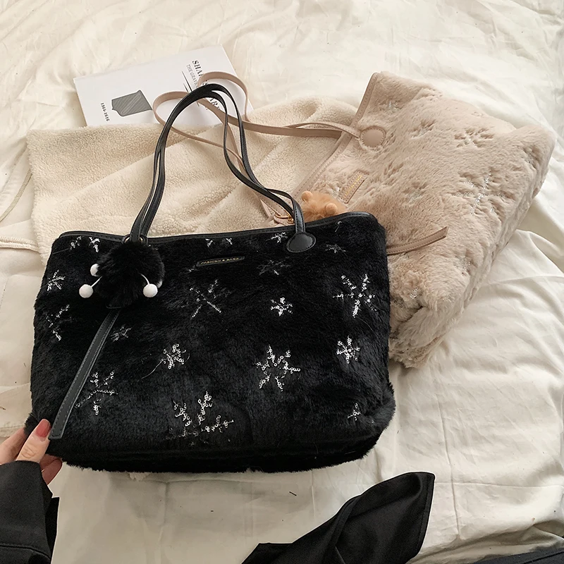 VeryMe crossbody bag Retro Bags For Women Soft Plush Shoulder Bags Female Large Capacity Travel Bag Winter Warm Fluffy Totes