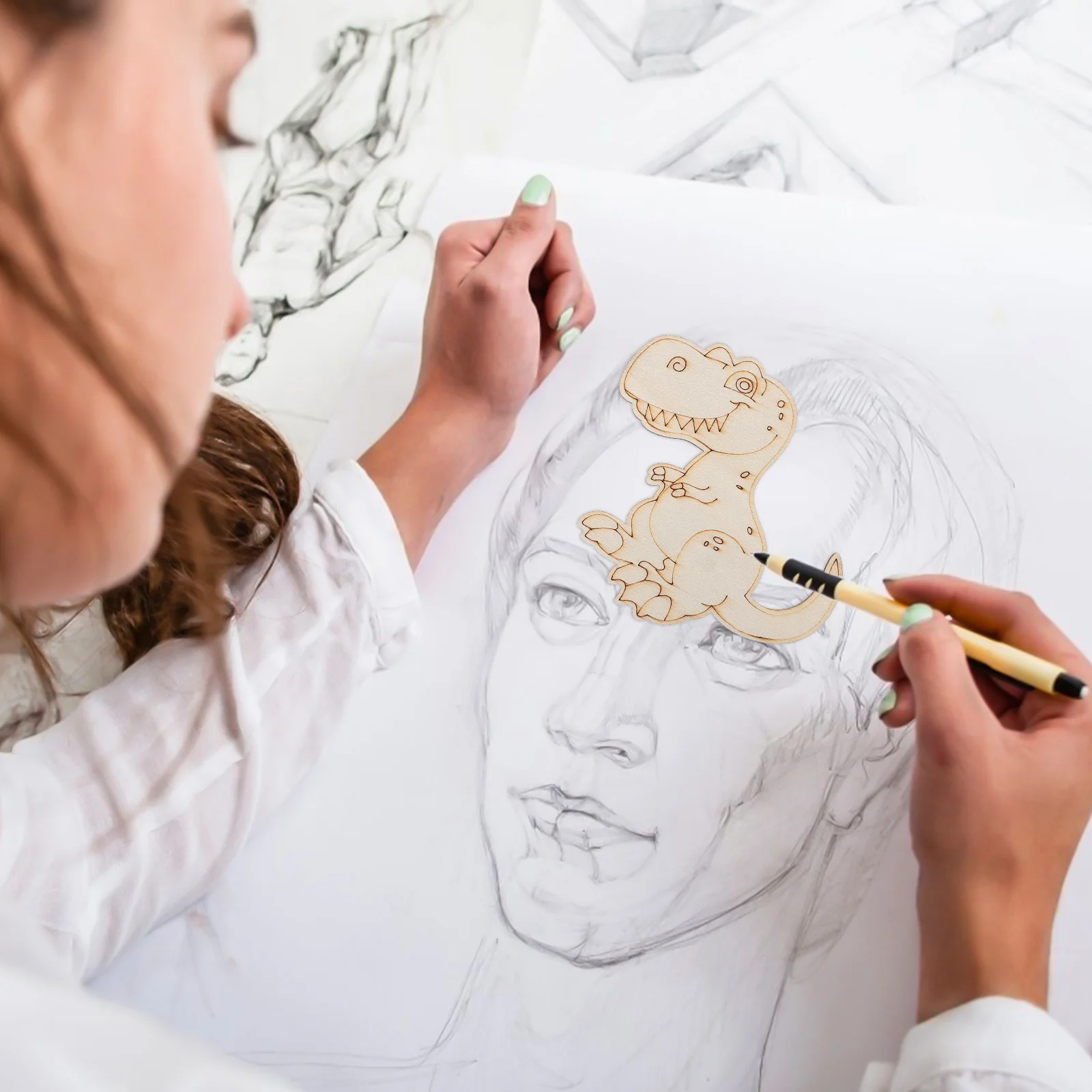 20개 장난감 미완성 나무 모양 그래피티 공룡 조각 수제 페인팅 컷아웃 공예용