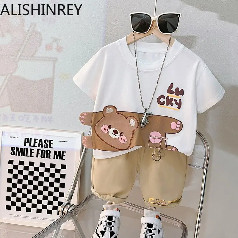 

ALISHINREY Boys Clothes Set Summer 2023 Lucky New Fashion Style Korea Cotton High Quality Child Children Clothing Infant Costum