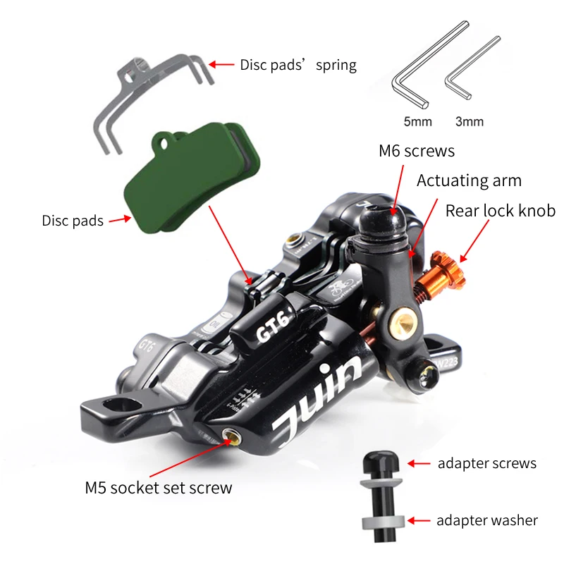 Juin tech-超軽量油圧式ブレーキセットGT-P,6個,ディスクブレーキ