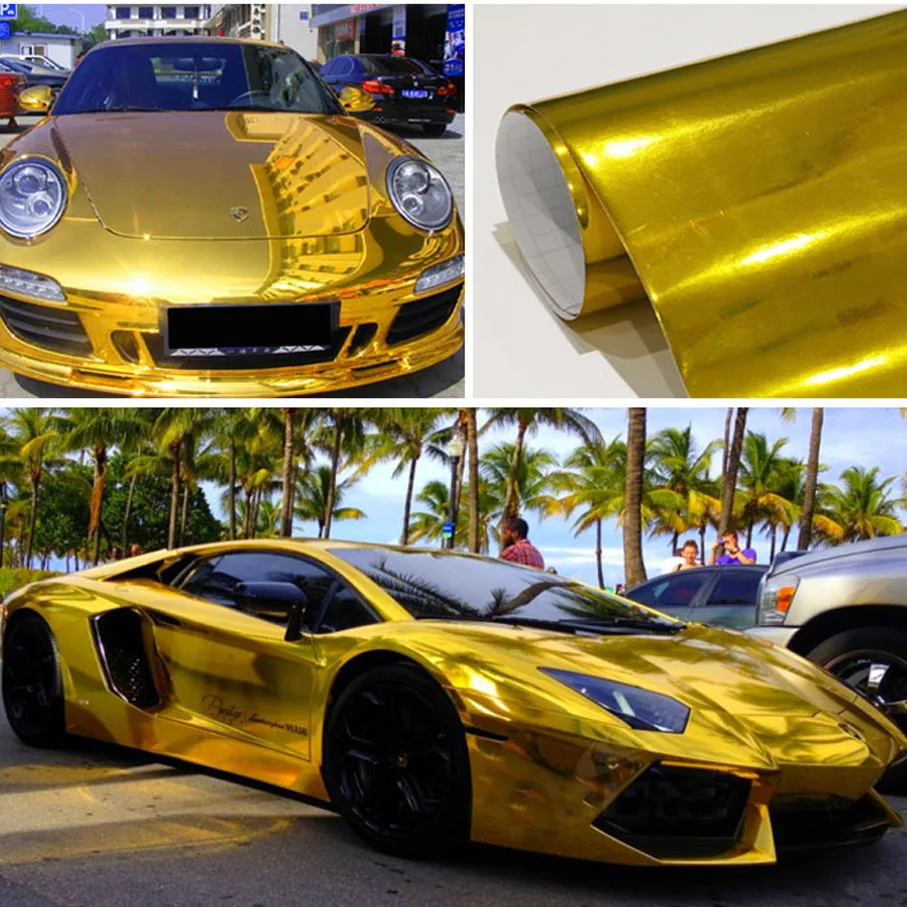 Strechable Chrome Mirror Gold Vinyl Wrap Self Adhesive Car Sticker  Air-Release Film Foil Wrapping