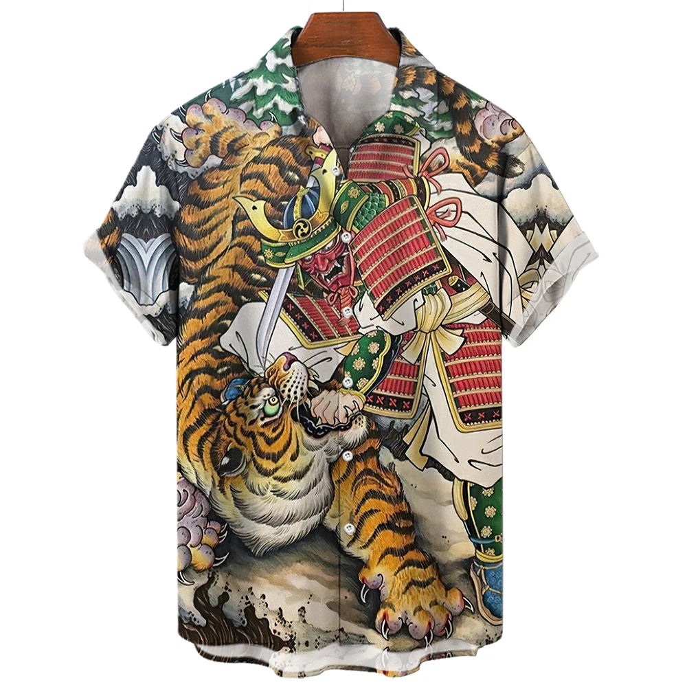 Social Shirt Everyday Men's Shirts 3D Animal Printed Short Sleeve Tops Tiger/Dragon Blouse Casual Tees Oversized Male Clothing