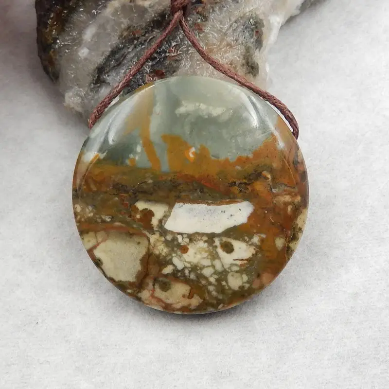 Natural Stone Us Biggs Jasper Gemstone DIY Jewelry Making Pendant Bead For Necklace Accessories 40x40x10mm 27g