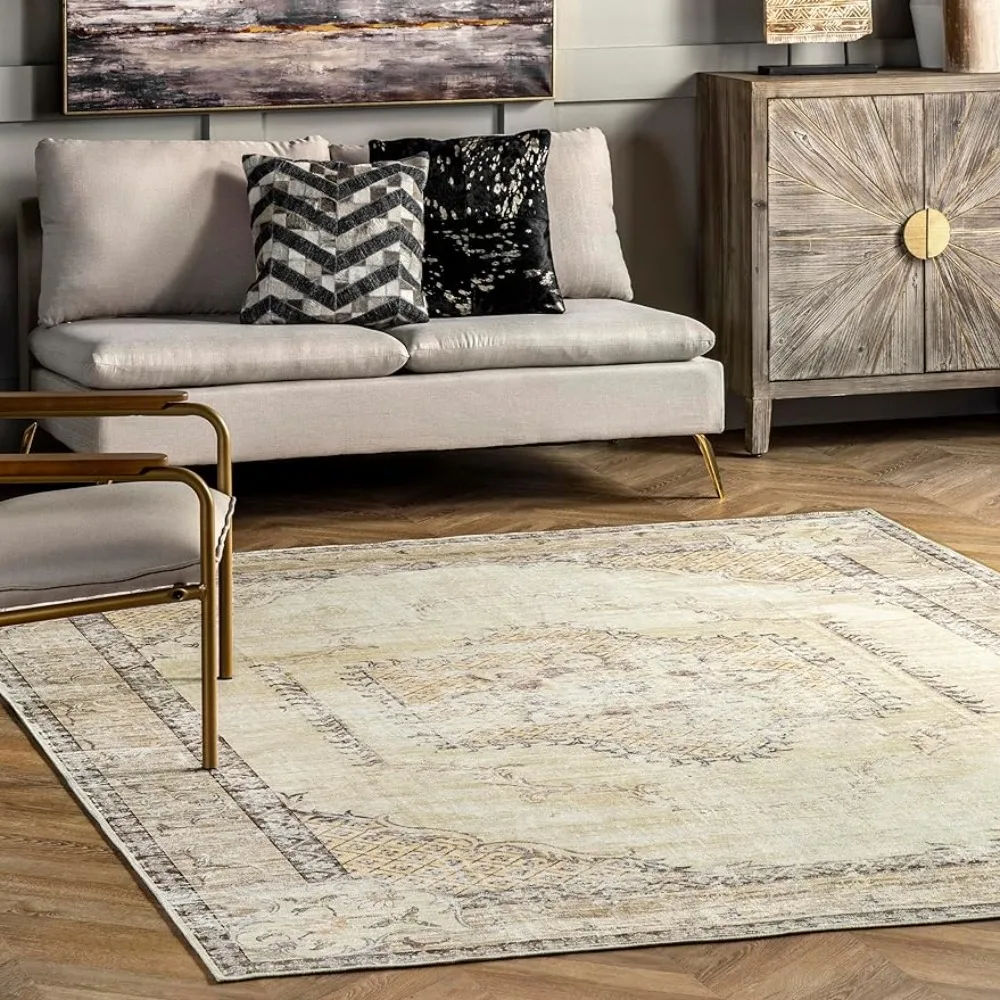 

4' X 6' Carpets Living Room Decor Light Grey Free Shipping Machine Washable Faded Medallion Area Rug Room Floor Carpet for Rooms