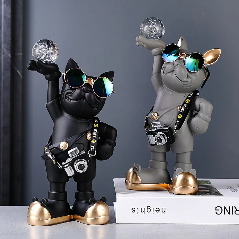 

Resin Camera Dog Fighting Dog Sculpture Ornaments Living Room Study Model Room Animal Statue Decoration Crafts Birthday Gifts