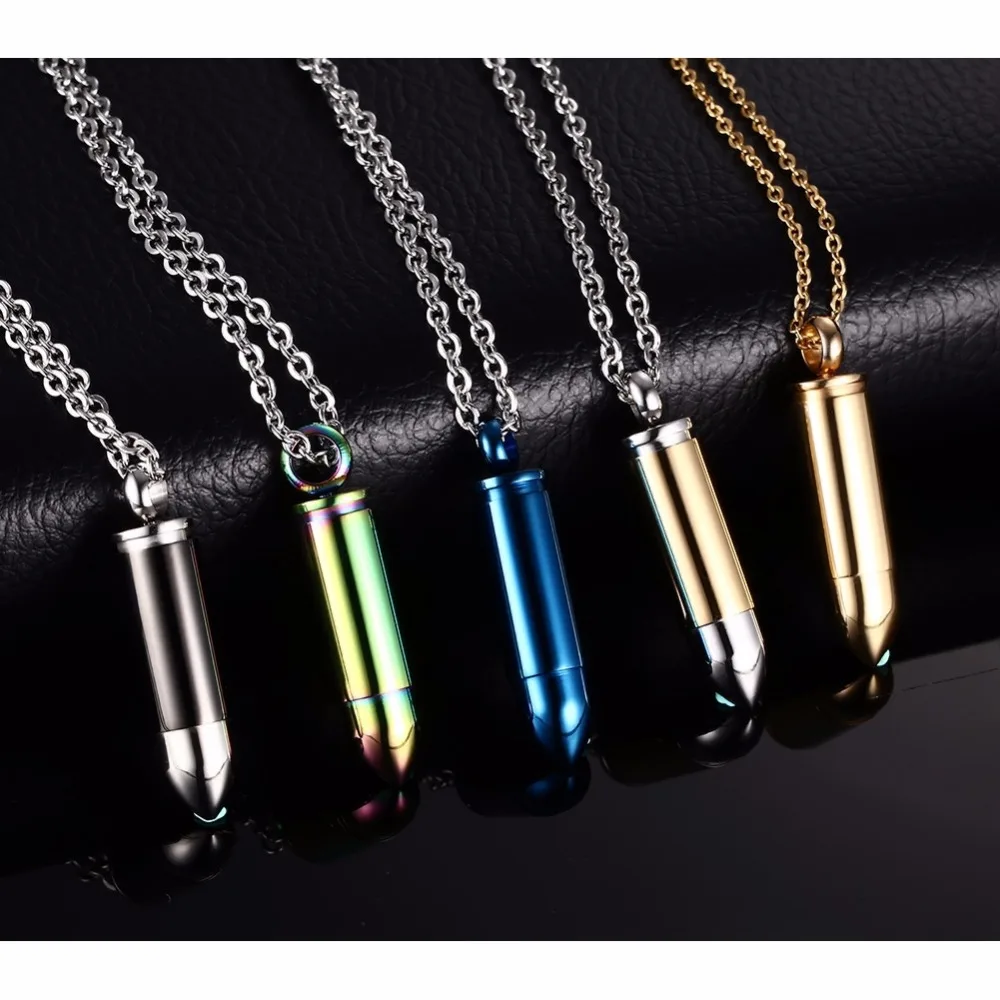 Vinterly Punk 5 Colors Stainless Steel Cremation Pendant Necklaces Pets Keepsake Urns for Ashes Gold-color Jewelry Waterproof 3