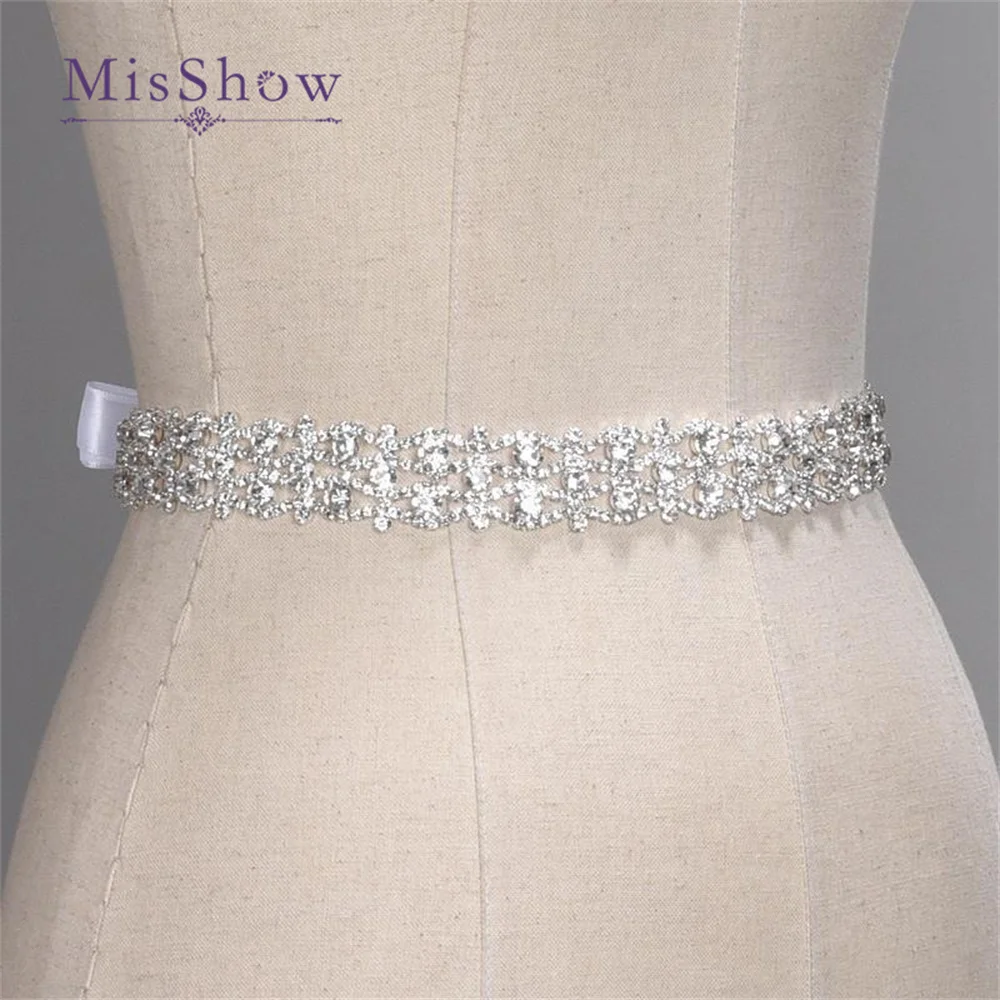 MisShow Gold Silver Handmade Rhinestone Belt Crystal Wedding Bridal Sash Satin Ribbon Wedding Accessories bridal waistband,bridal dress decoration,bridal garter belt