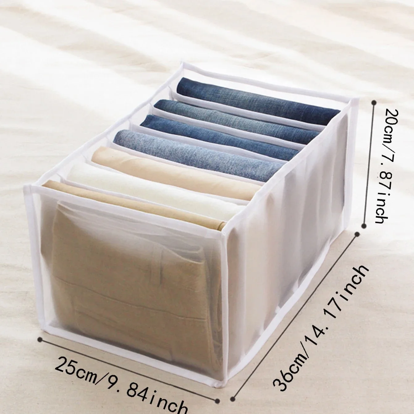1pc-7 Grids Jeans Storage Box Closet Wardrobe Clothes Compartment Boxes Drawer Jeans Socks Separation Organizer Pants Storage