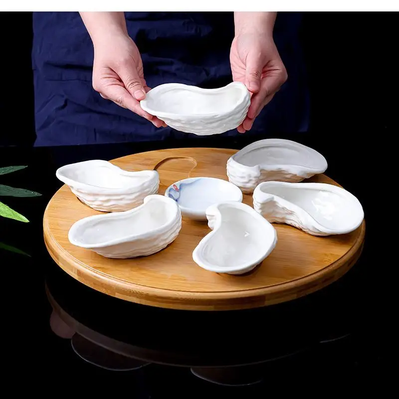 

White Ceramic Oyster Dish, Molecular Cuisine, Cutlery Set, Specialty Restaurant Irregular Dishes, Art Defined Decorative Cutlery
