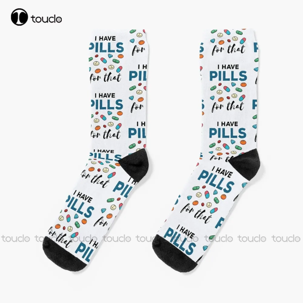 

I Have Pills For That Funny Pharmacist Pharmacy Tech Socks Black Socks 360° Digital Print Comfortable Best Girls Sports Art Gift