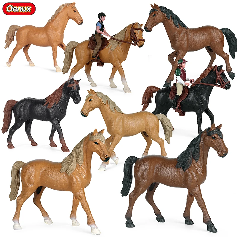 Oenux - Juego de animales para lavar caballos en la granja, establos, clubes, cafeterías, modelos de casas, jinetes, sillas de montar, vallas, figuras de acción, regalo de Navidad, juguetes para niños