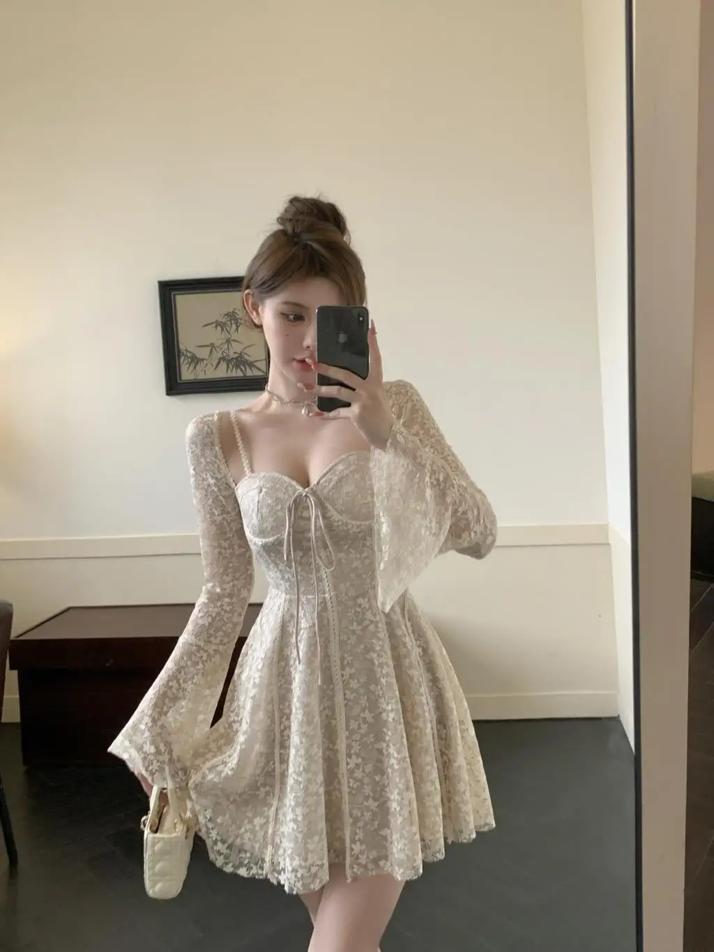 Sexy Lace Mini Dresses for Women Flare Sleeve Square Collar Corset Slim A-line Wedding Birthday Party Dress Y2K Prom Vestidos