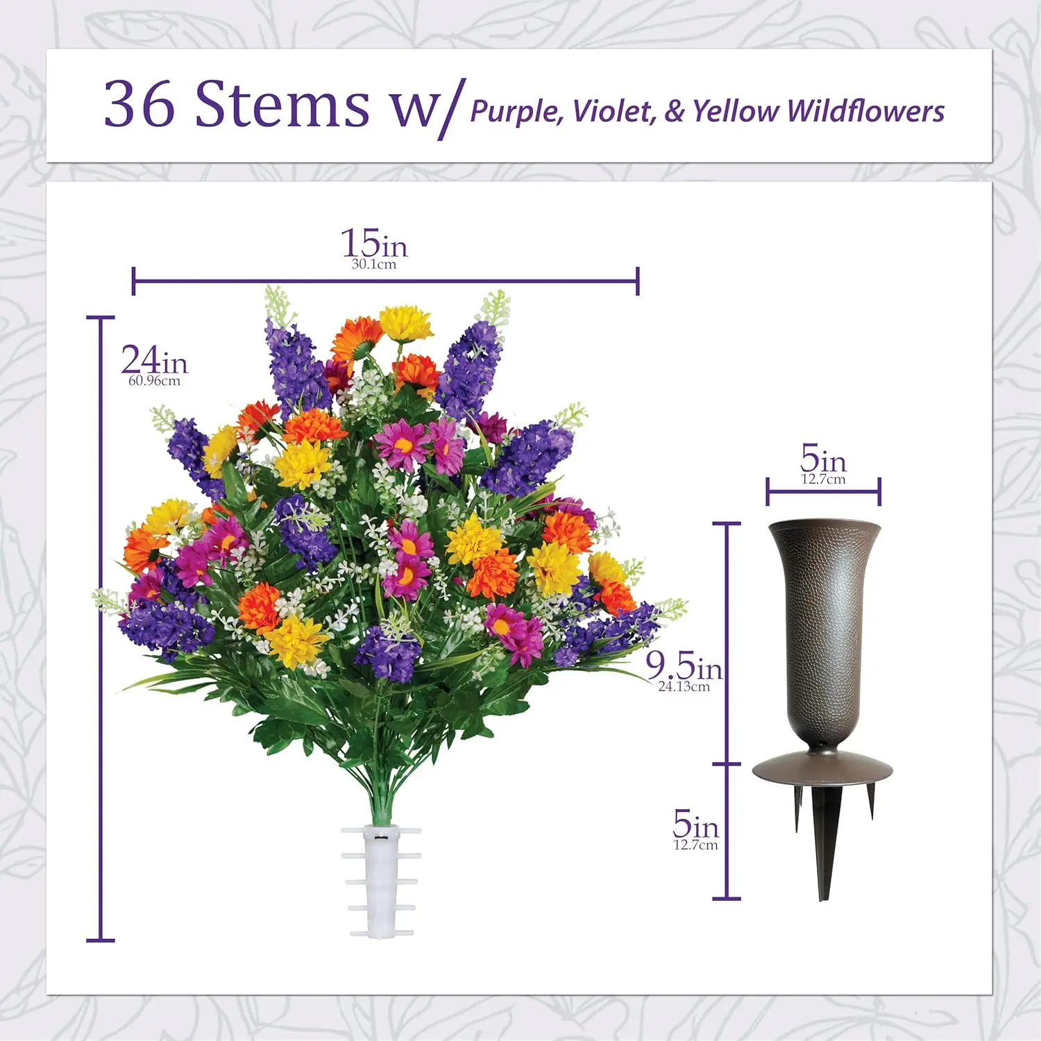Artificial Cemetery Flowers &ndash; Realistic Wildflower Outdoor Grave Decorations-Purple Violet Wildflower Bouquet with Cemetery