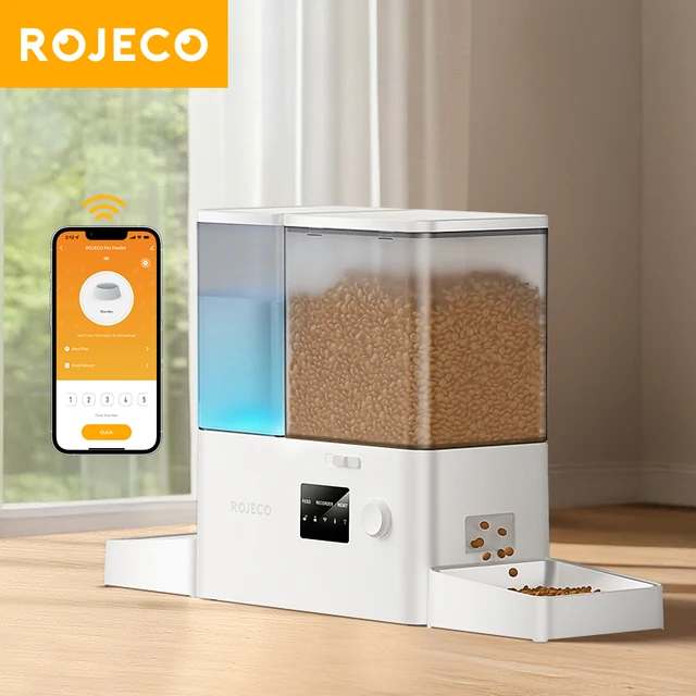ROJECO 8.5L Automatic Pet Feeder With Gravity Water Fountain 2In1 WIFI Remote Control Cat Kibble Dispenser Water Refill Drinker 1
