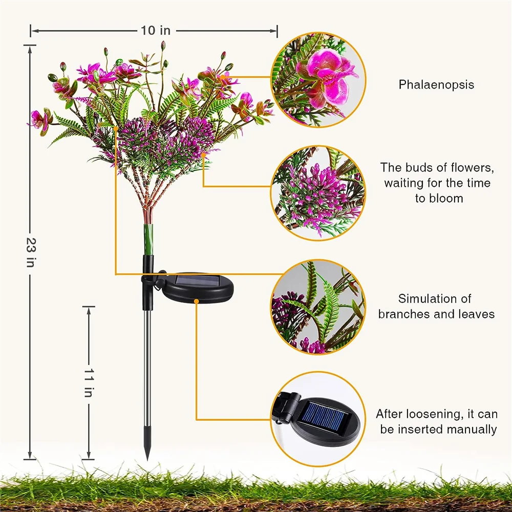 Luz Solar decorativa para jardín al aire libre, luz de flores Phalaenopsis alimentada por energía Solar, impermeable IP65, regalos de jardinería para mujeres, 1pc