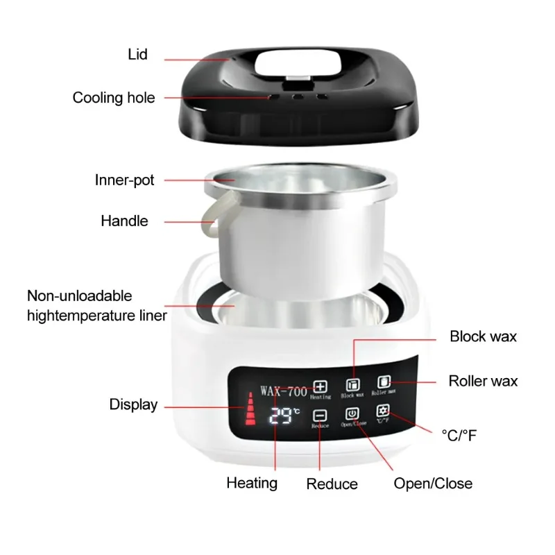 500ml Wax Heater Automatic Temperature Control Electric Hair Homeuse Removal Wax‑Melt Warmer Waxing Machine Epilator Quick Heate