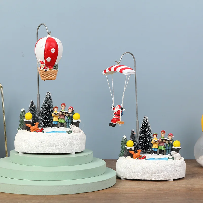 

Creative Luminous Music Rotating Hot Air Balloon Christmas Ornaments Deer Pull Car Christmas Decorations Home Ornaments