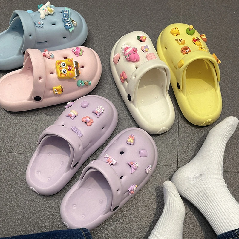 

Summer Mop Lovely Girl's Heart Baotou Slippers Female 2023 Spring New Flat Bottom Wearing Cartoon Hole Sandals Female