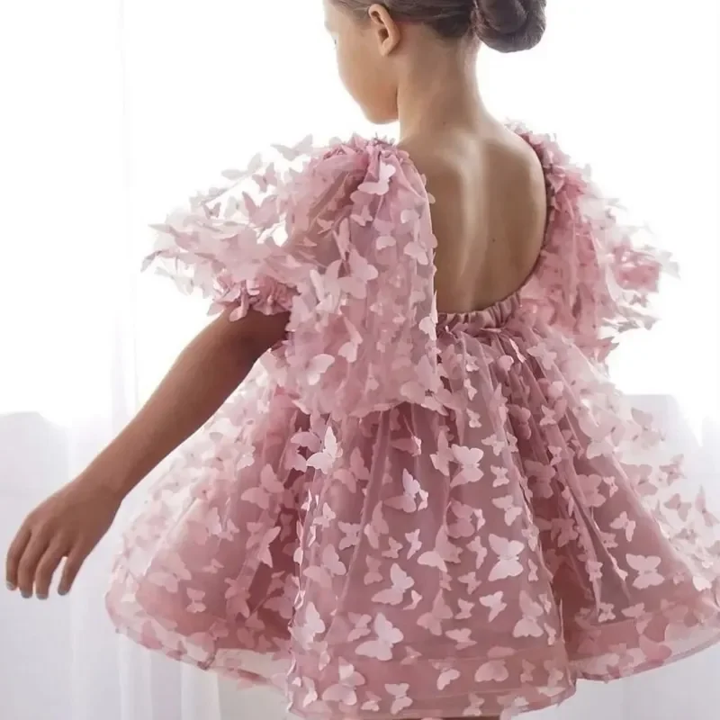 Vestido de tutú de princesa para niña, tutú de mariposa, abullonada manga, tul, desfile, fiesta de cumpleaños, ropa de bebé de 1 a 12 años