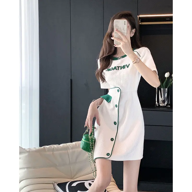 

Round Neck Letter French Small Incense Wind Dress Female Summer New Senior Sense of Thin A Word Niche Design Short Dresses