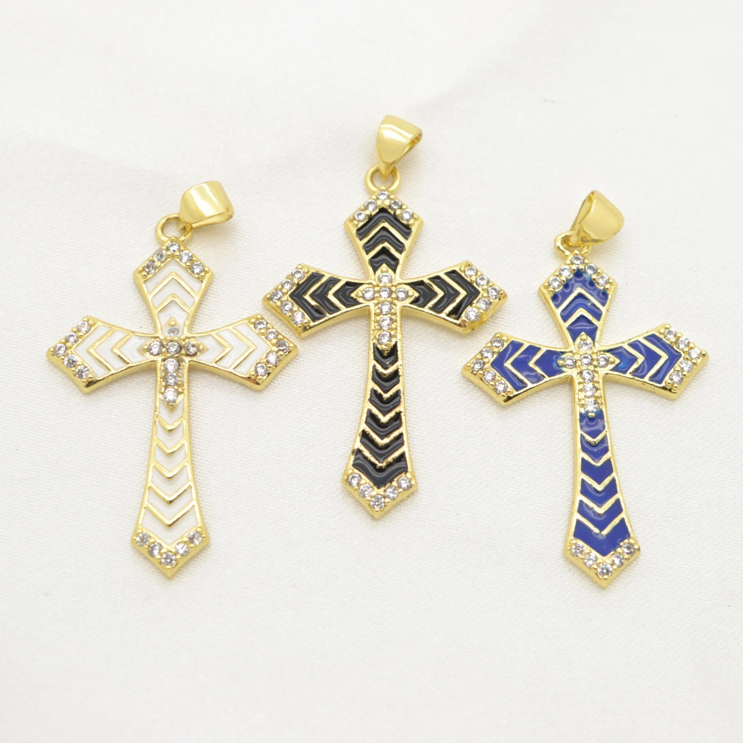 

Religion Cross DIY Pendants Amulet Cubic Zirconia Cross Charms for Handmade Jewelry Materials Enamel Craft Christianity Fittings