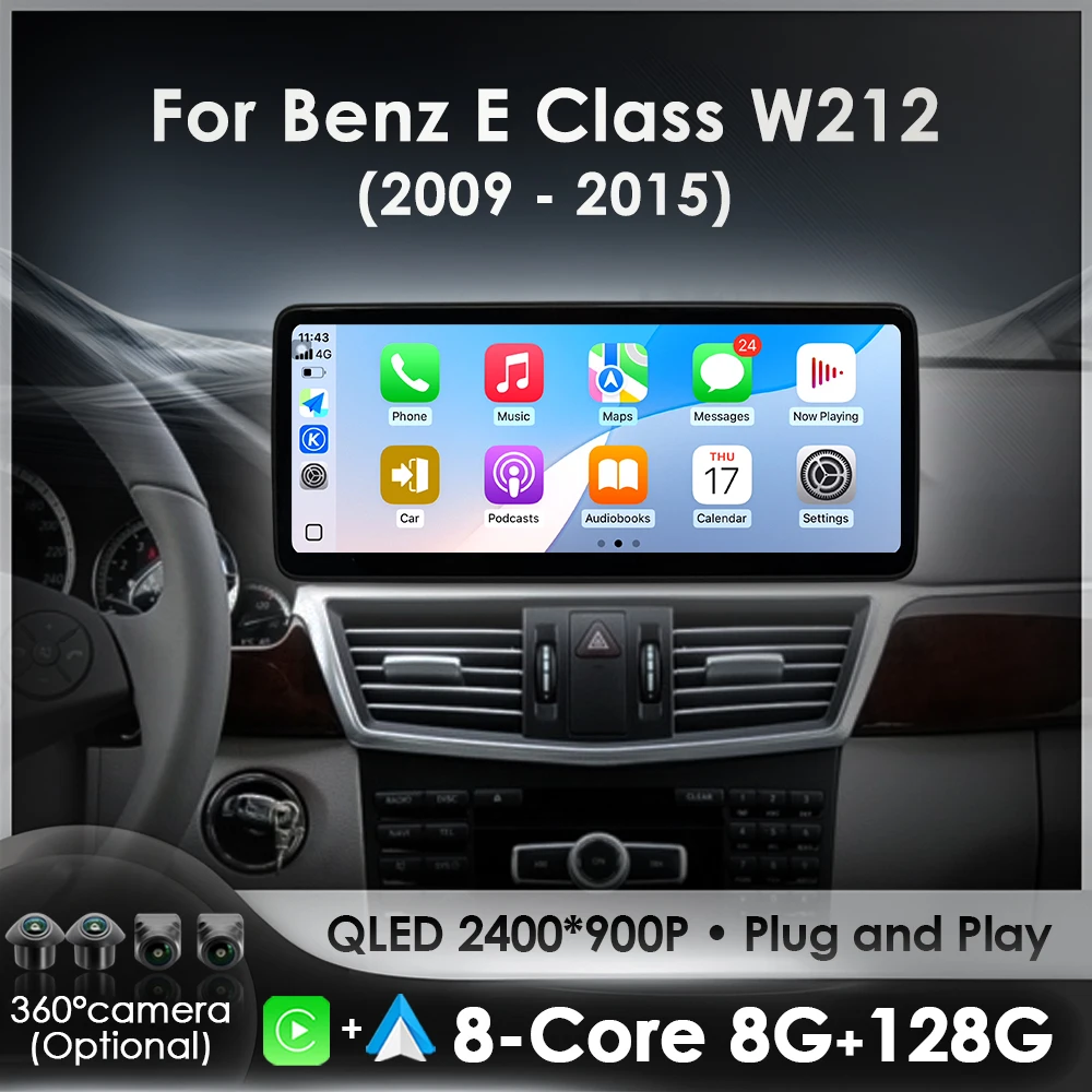 Kabelloses Carplay für Mercedes Benz E-Klasse W212 2009-2015 Android 16 Autoradio Video DSP Stereo GPS QLED Touchscreen 4G WiFi BT