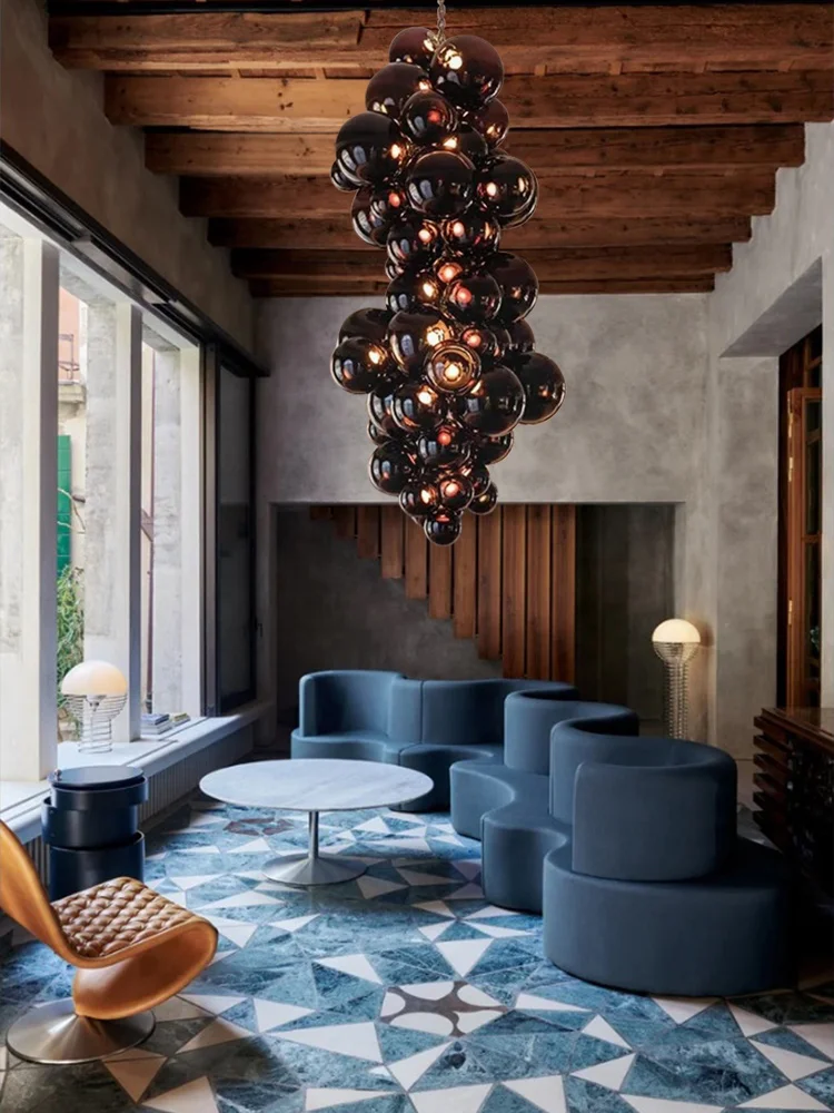 Purple Glass Grape Ball Art Ceiling Chandeliers Hanging Lamps Suspension Luminaire for Living Room