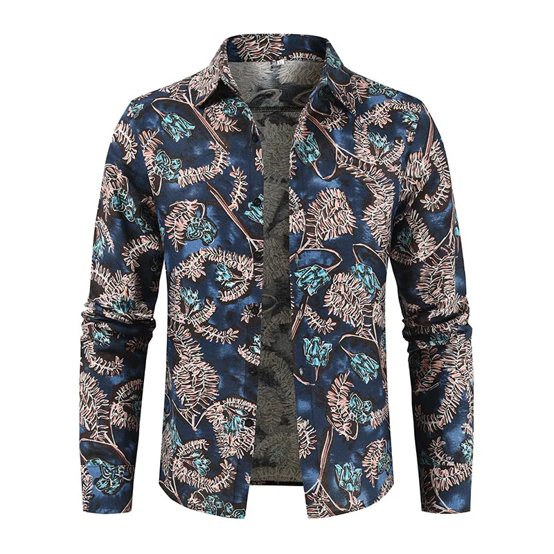 

Spring And Summer New Long-sleeved Loose Pattern Lapel Casual Men's Pattern Polo Shirt
