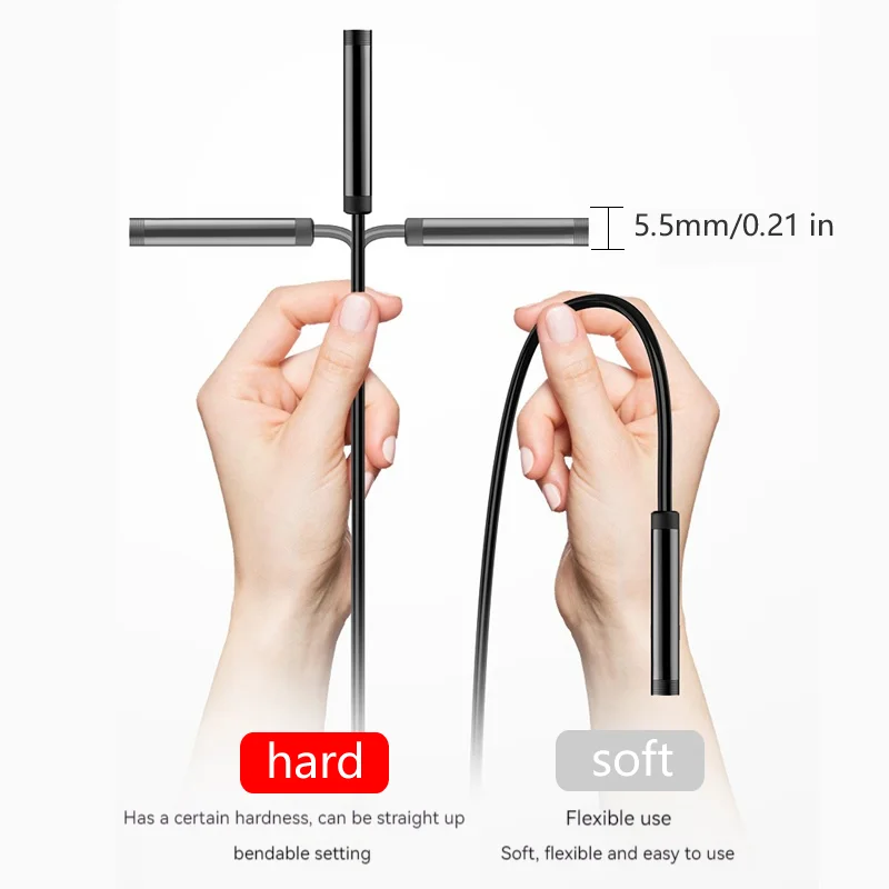 애플 휴대폰용 산업용 내시경, C타입, USB 3-in-1, 5.5mm, 0.21 인치 렌즈, 2 백만 픽셀, 하드 라인 플렉시블 m