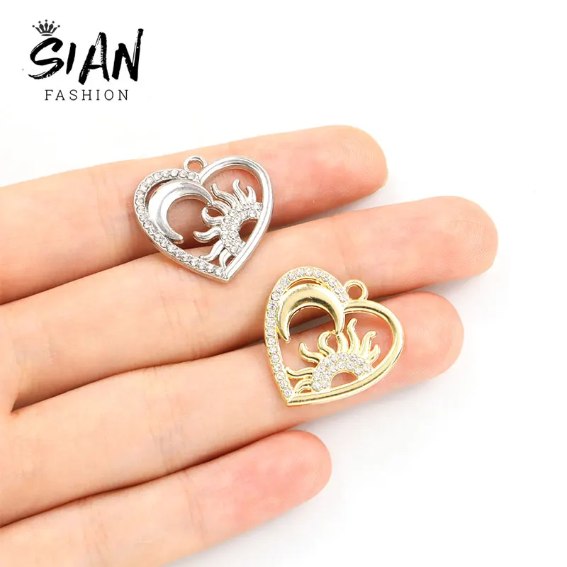 

10pcs Creative Crystal Heart Charms Sun Moon Alloy Pendants for Jewelry Making DIY Earrings Necklace Accessories Elegant Gift