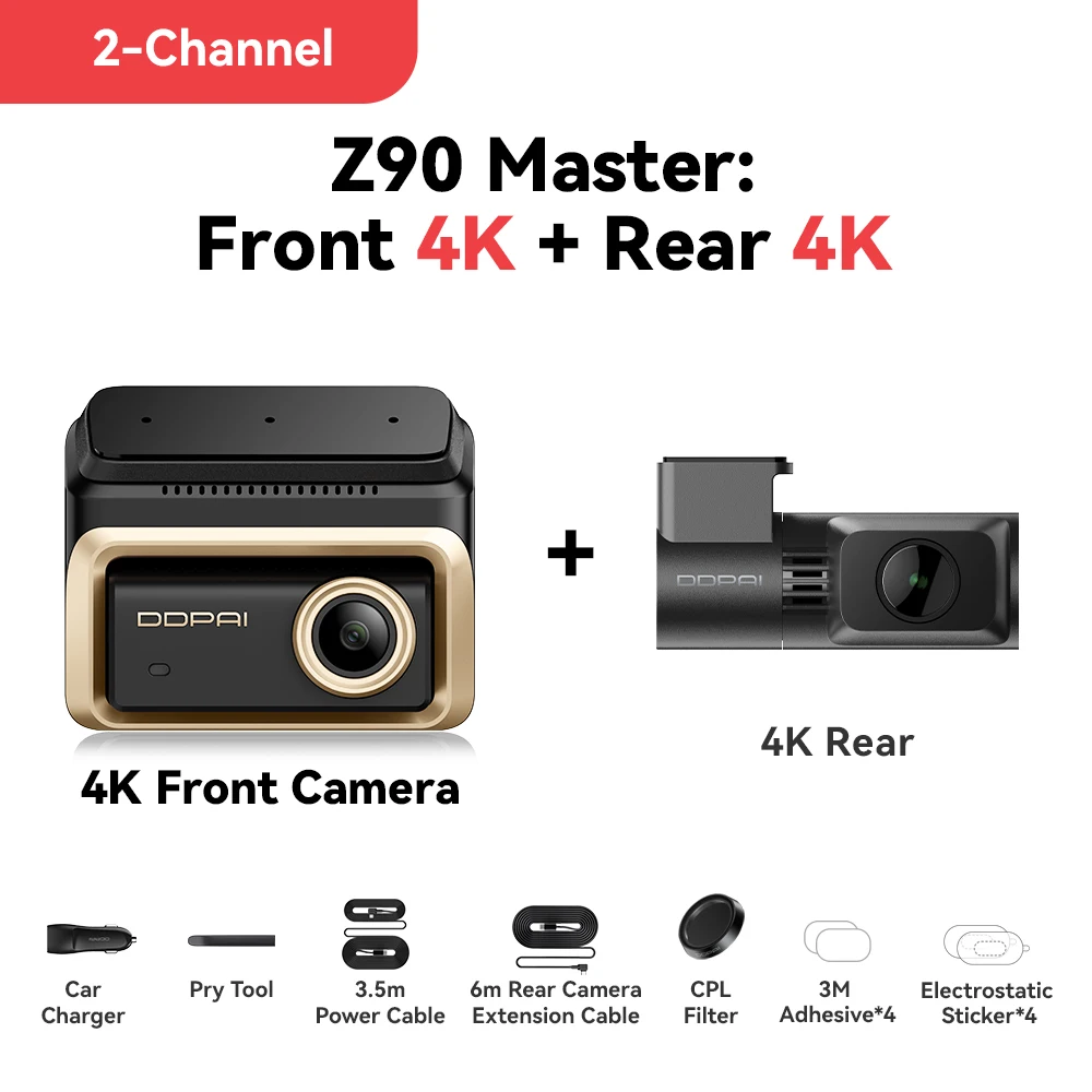 DDPAI 4K + 4K سيارة داش كام Z90Master الجبهة الخلف...