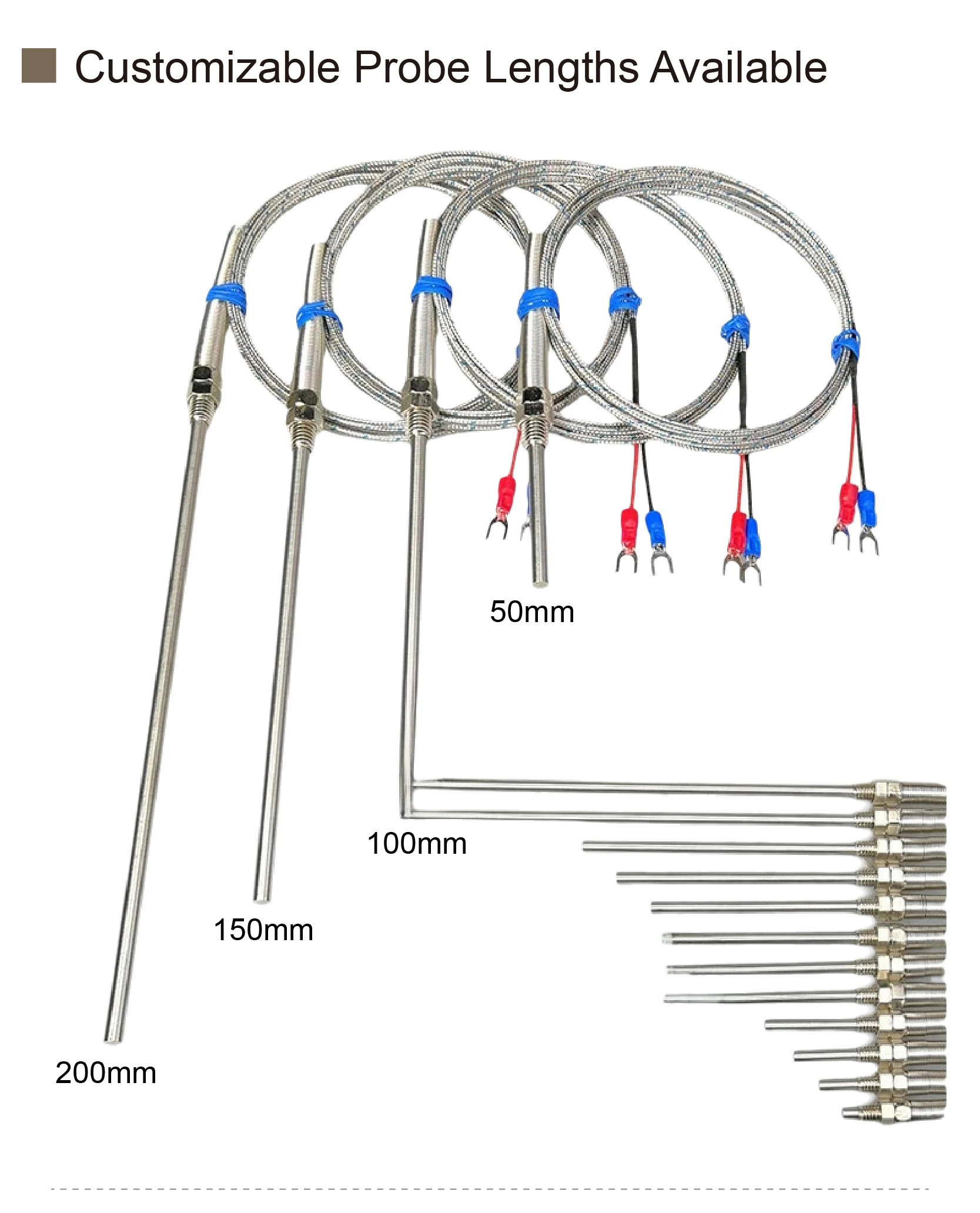 K type thermocouple probe M8 threaded high temperature up to 600°C stainless ste